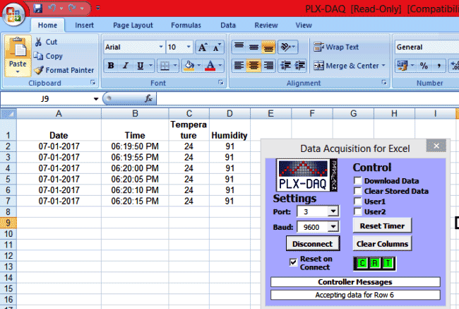 arduino to excel file